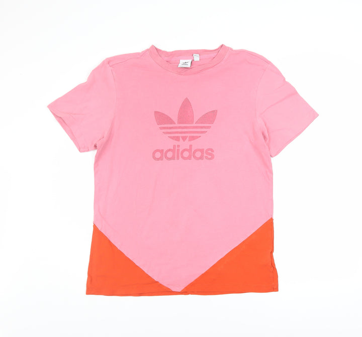 adidas Womens Pink Colourblock Cotton T-Shirt Size 10