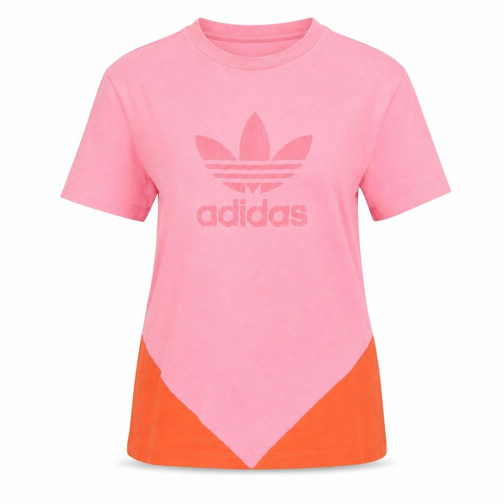 adidas Womens Pink Colourblock Cotton T-Shirt Size 10