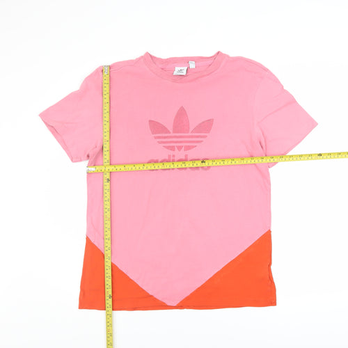 adidas Womens Pink Colourblock Cotton T-Shirt Size 10