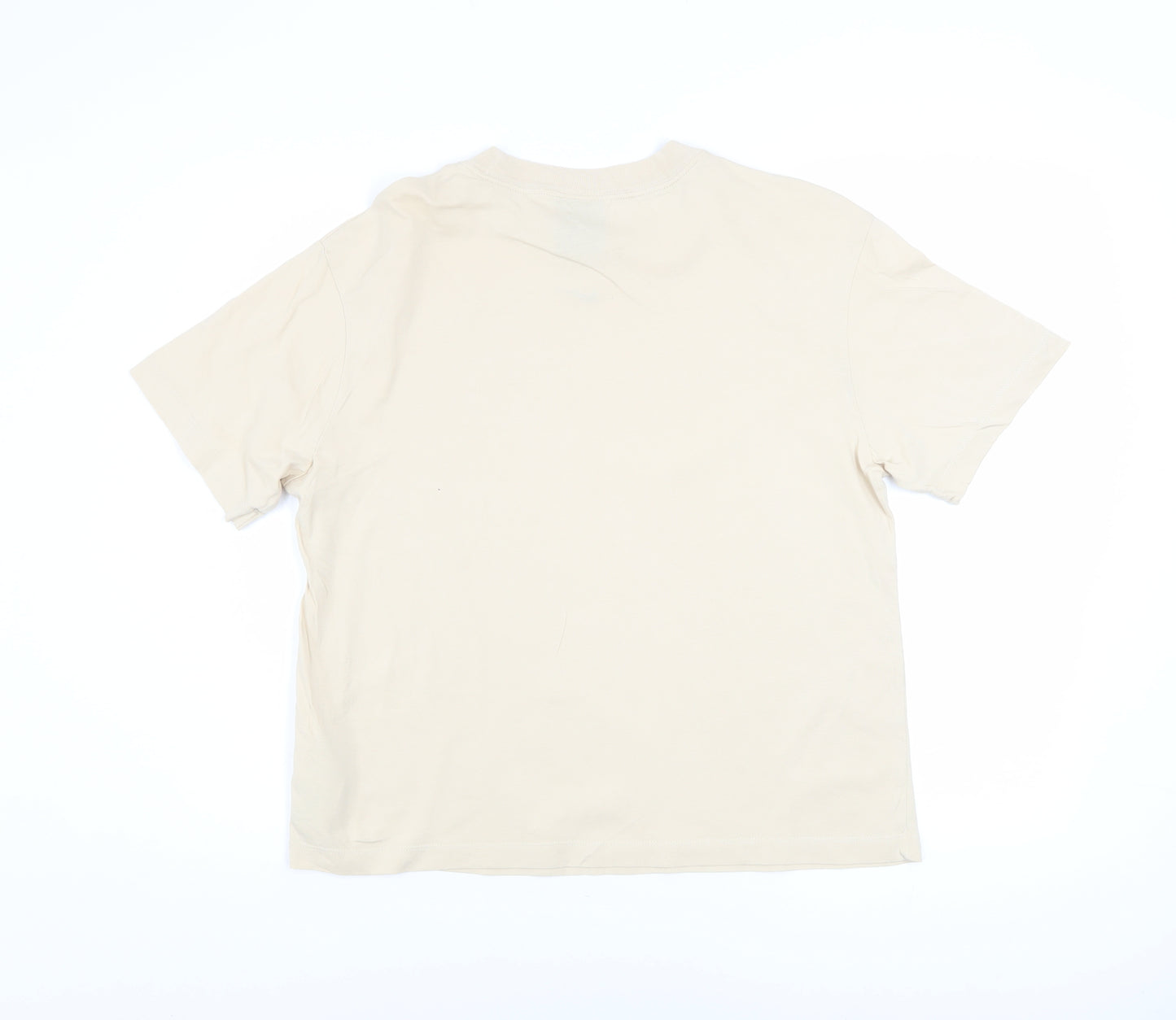 Nike Men Beige Cotton Crew Neck Short Sleeve T-Shirt Size S