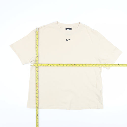 Nike Men Beige Cotton Crew Neck Short Sleeve T-Shirt Size S