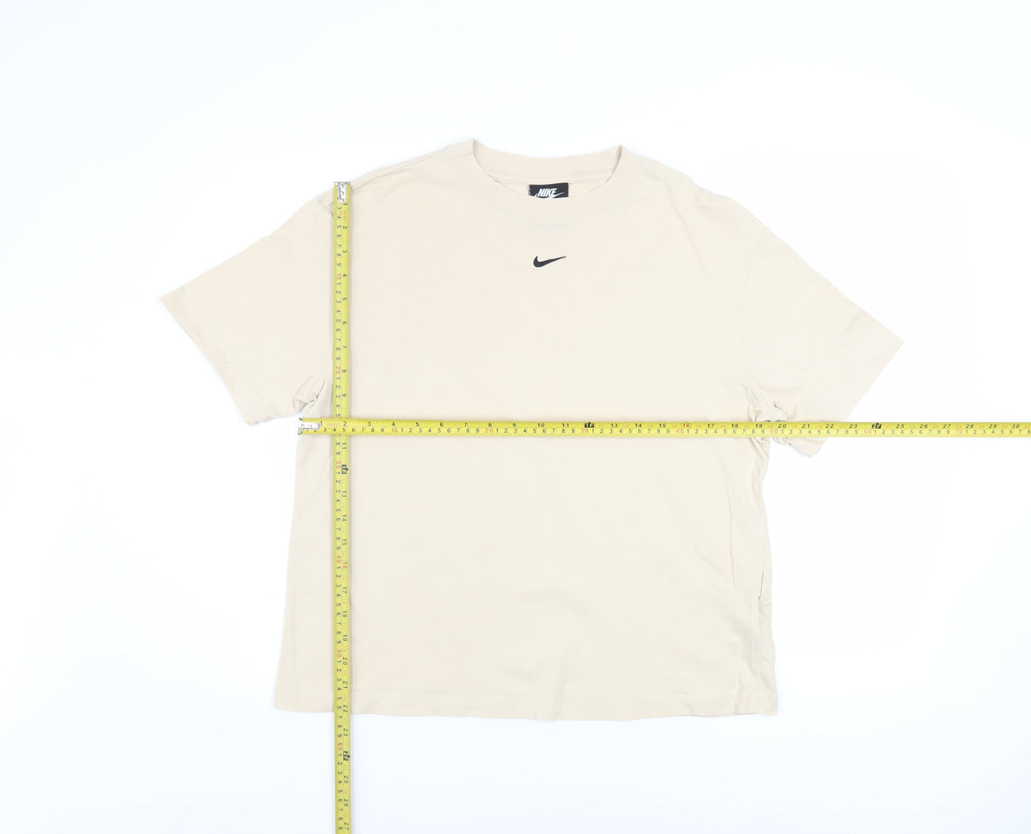 Nike Men Beige Cotton Crew Neck Short Sleeve T-Shirt Size S