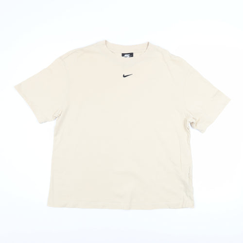 Nike Men Beige Cotton Crew Neck Short Sleeve T-Shirt Size S