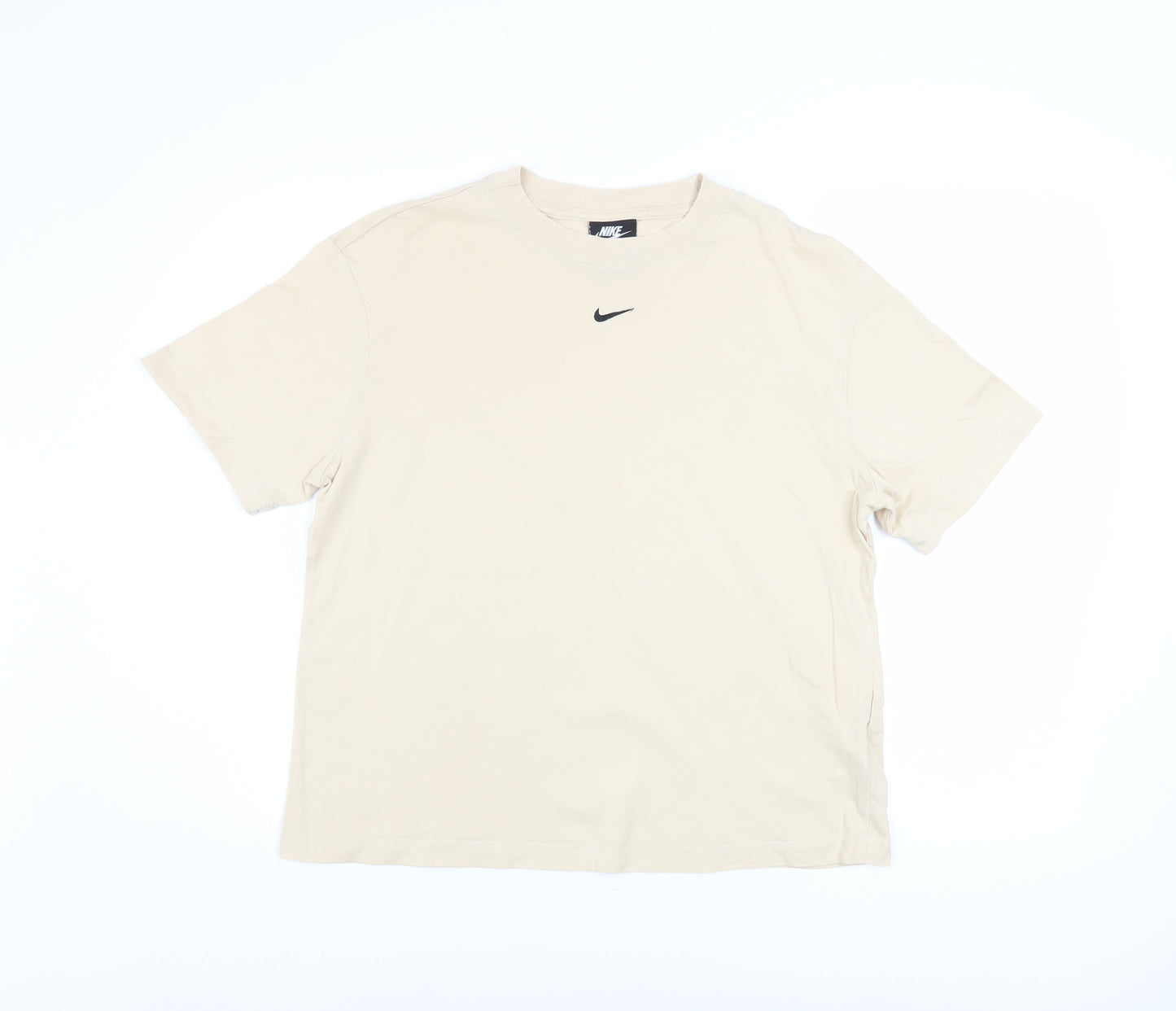 Nike Men Beige Cotton Crew Neck Short Sleeve T-Shirt Size S