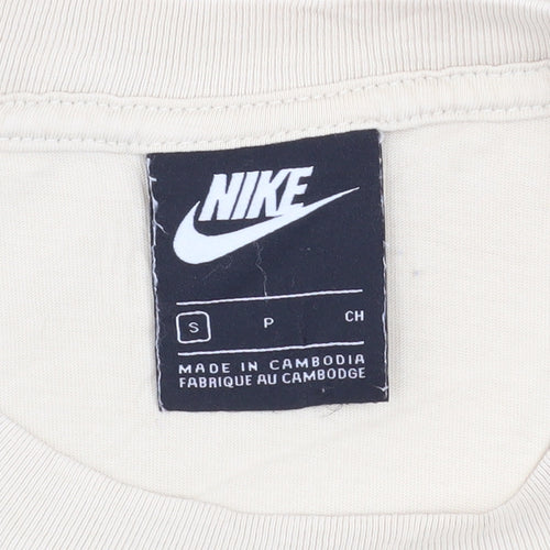 Nike Men Beige Cotton Crew Neck Short Sleeve T-Shirt Size S