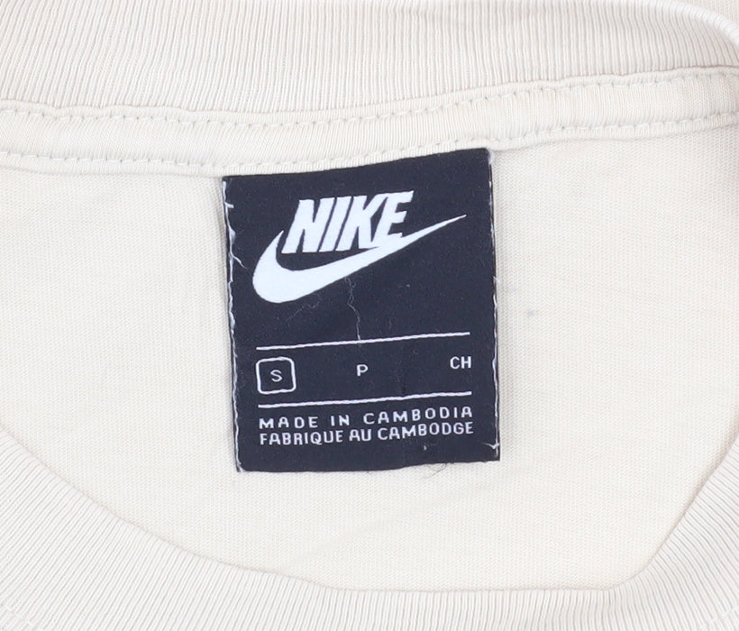 Nike Men Beige Cotton Crew Neck Short Sleeve T-Shirt Size S
