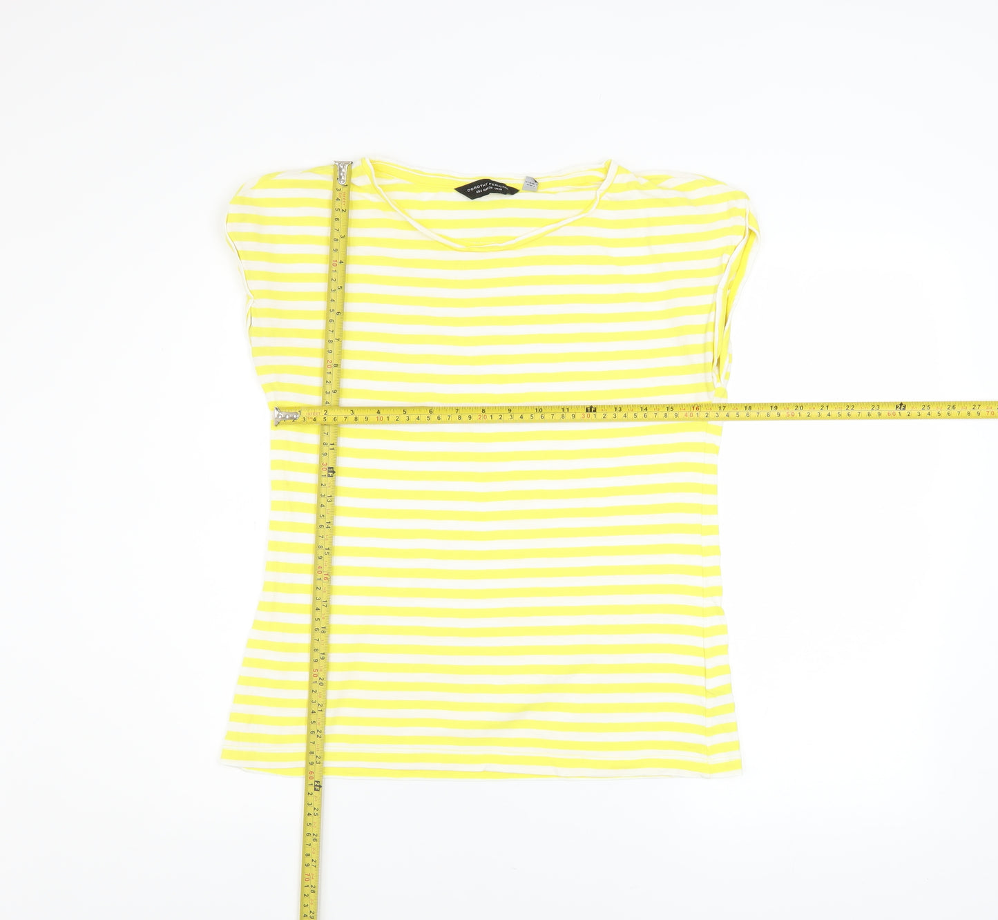Dorothy Perkins Women’s Yellow Striped Cotton T-Shirt UK Size 10