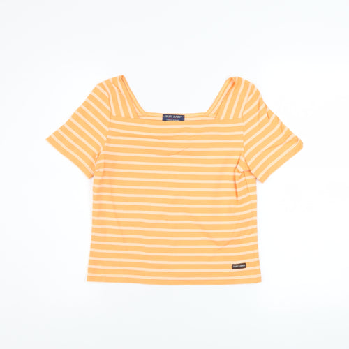 Saint James Women's Orange Striped Square Neck T-Shirt Size 10