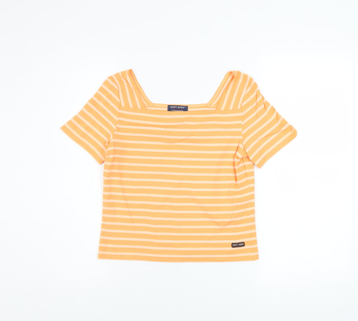 Saint James Women's Orange Striped Square Neck T-Shirt Size 10