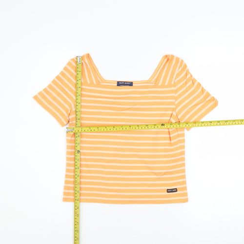 Saint James Women's Orange Striped Square Neck T-Shirt Size 10