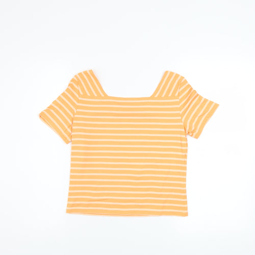 Saint James Women's Orange Striped Square Neck T-Shirt Size 10