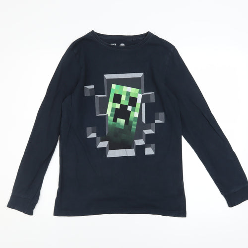 Next Boys Black Long Sleeve Minecraft Creeper Graphic Cotton T-Shirt 12 Years