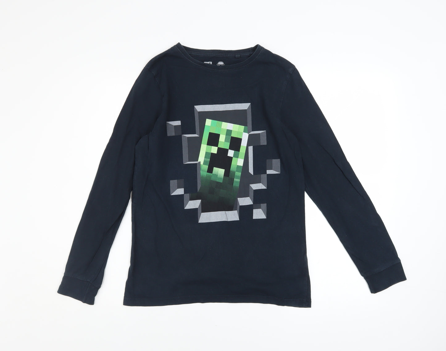 Next Boys Black Long Sleeve Minecraft Creeper Graphic Cotton T-Shirt 12 Years
