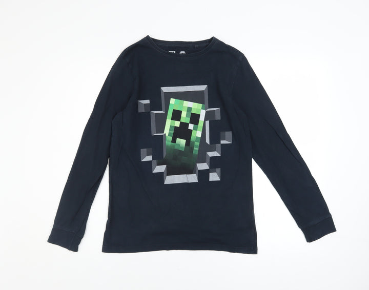 Next Boys Black Long Sleeve Minecraft Creeper Graphic Cotton T-Shirt 12 Years