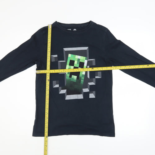 Next Boys Black Long Sleeve Minecraft Creeper Graphic Cotton T-Shirt 12 Years