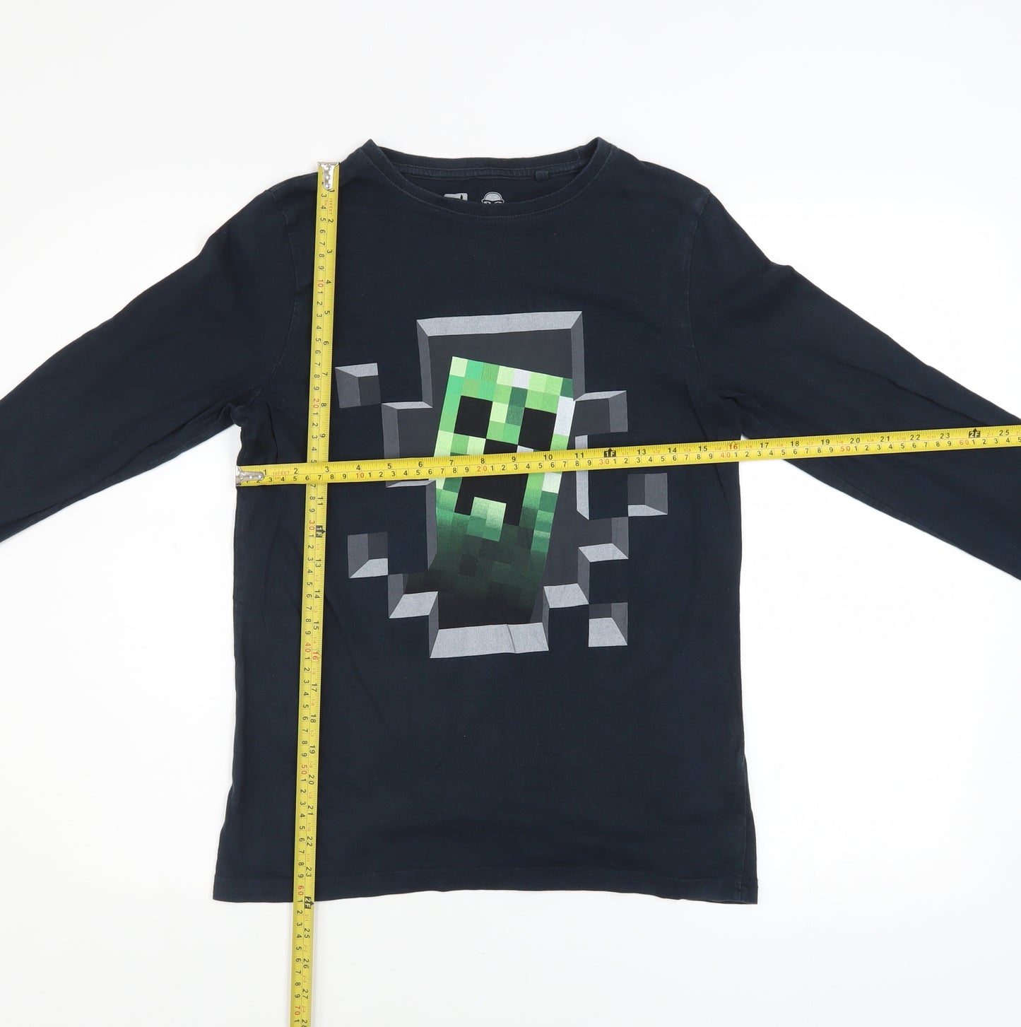 Next Boys Black Long Sleeve Minecraft Creeper Graphic Cotton T-Shirt 12 Years