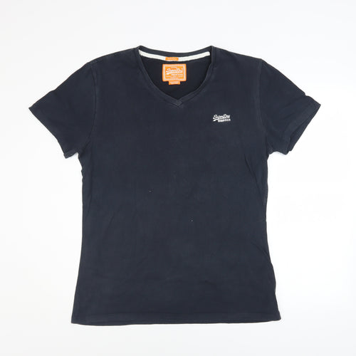 Superdry Men's Navy V-Neck Cotton T-Shirt Large Classic Fit