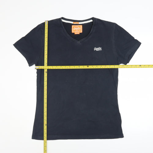 Superdry Men's Navy V-Neck Cotton T-Shirt Large Classic Fit