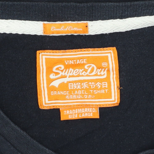 Superdry Men's Navy V-Neck Cotton T-Shirt Large Classic Fit