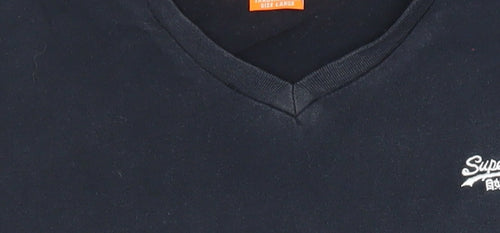 Superdry Men's Navy V-Neck Cotton T-Shirt Large Classic Fit