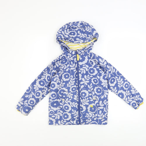 Mini Boden Girls Blue Floral Hooded Rain Coat Jacket 4-5 Years