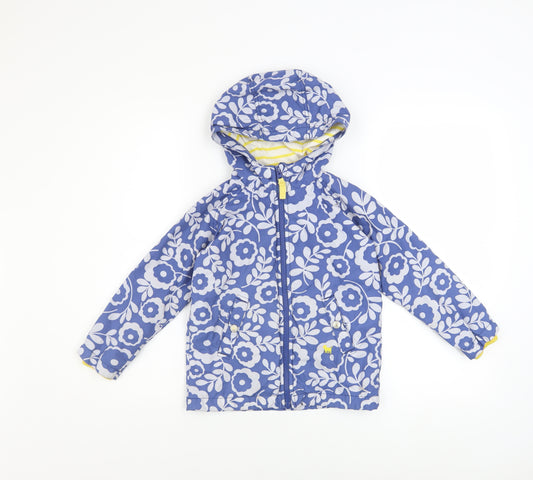 Mini Boden Girls Blue Floral Hooded Rain Coat Jacket 4-5 Years