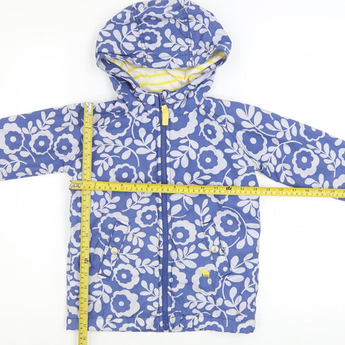Mini Boden Girls Blue Floral Hooded Rain Coat Jacket 4-5 Years