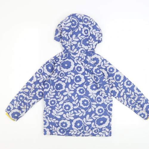 Mini Boden Girls Blue Floral Hooded Rain Coat Jacket 4-5 Years