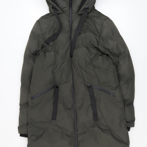 AX Paris Women's Green Long Puffer Coat Hooded Size 10