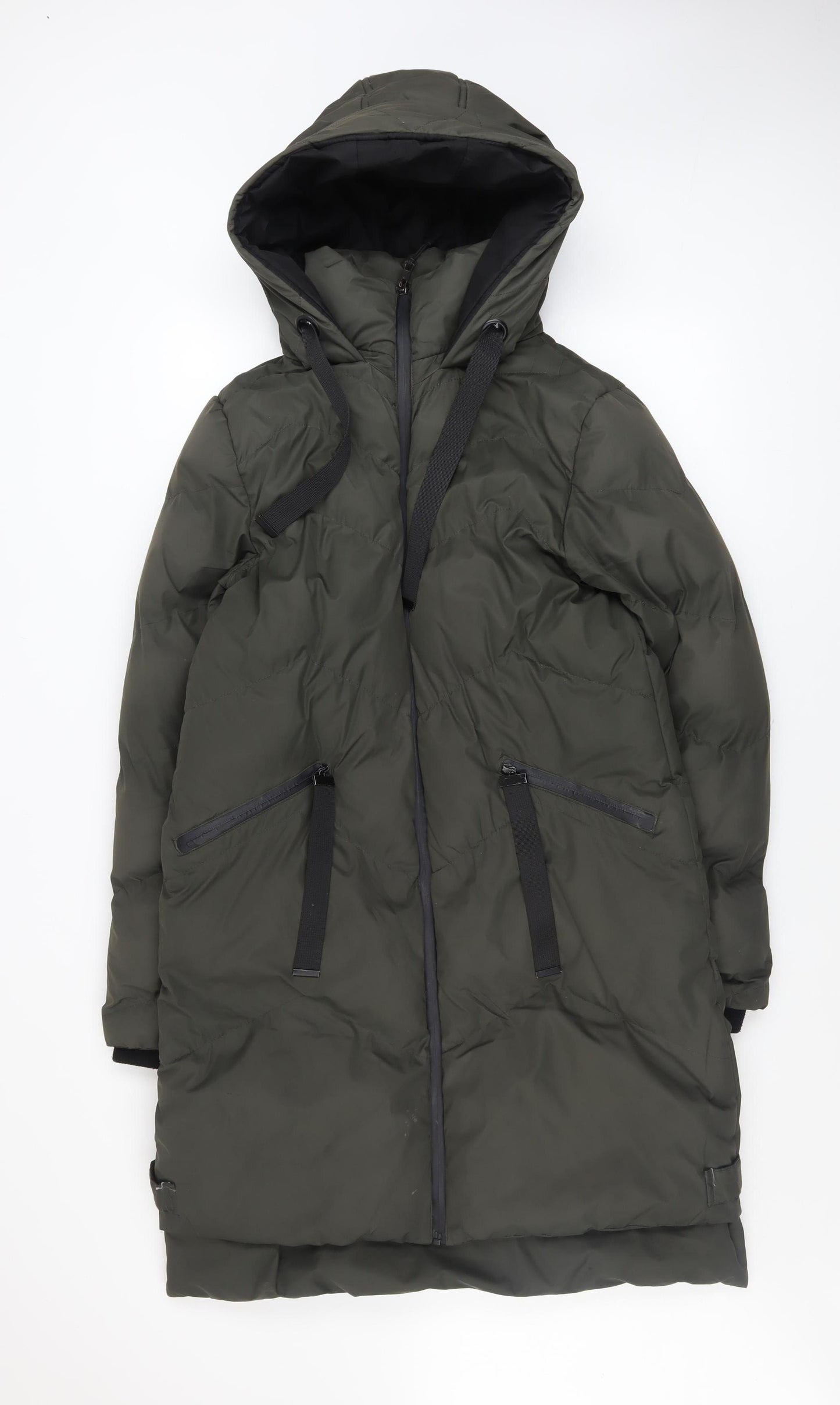 AX Paris Women's Green Long Puffer Coat Hooded Size 10