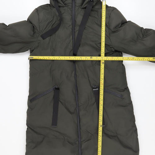 AX Paris Women's Green Long Puffer Coat Hooded Size 10
