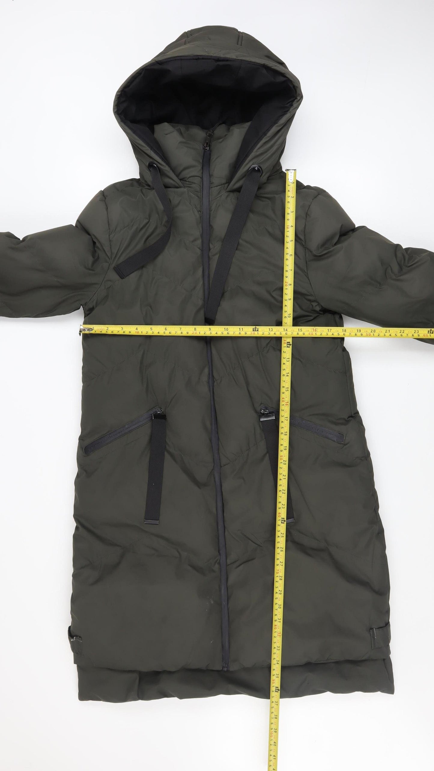 AX Paris Women's Green Long Puffer Coat Hooded Size 10
