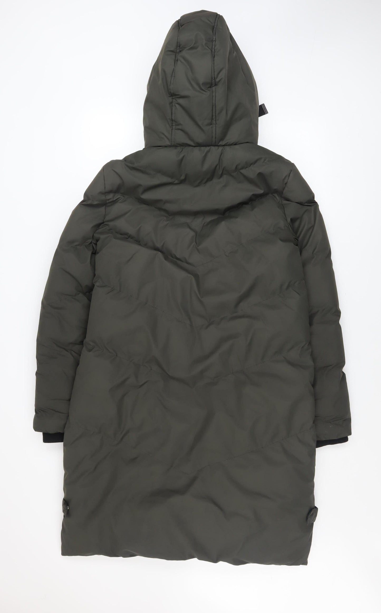 AX Paris Women's Green Long Puffer Coat Hooded Size 10