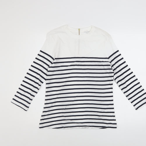John Lewis Women’s White Navy Striped 3/4 Sleeve Cotton T-Shirt Size 8