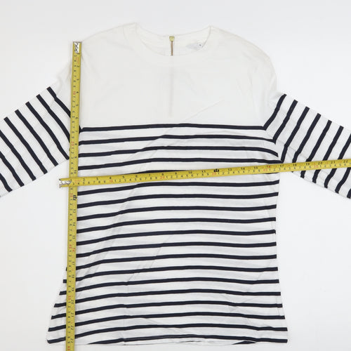 John Lewis Women’s White Navy Striped 3/4 Sleeve Cotton T-Shirt Size 8