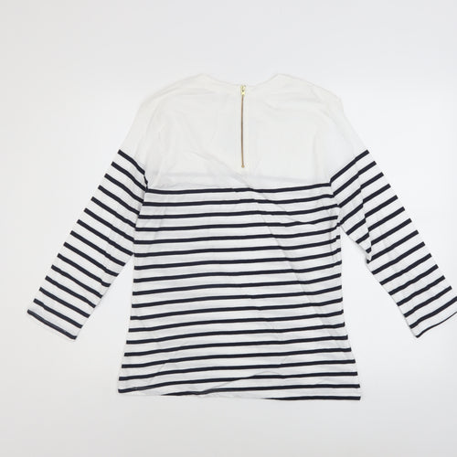 John Lewis Women’s White Navy Striped 3/4 Sleeve Cotton T-Shirt Size 8