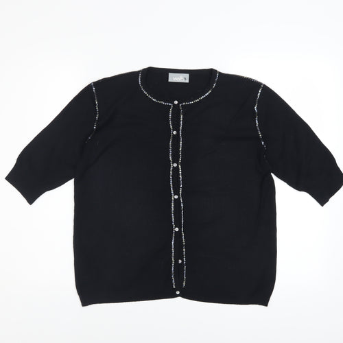 Wallis Women's Black Sequin Trim 3/4 Sleeve Cardigan Size 16