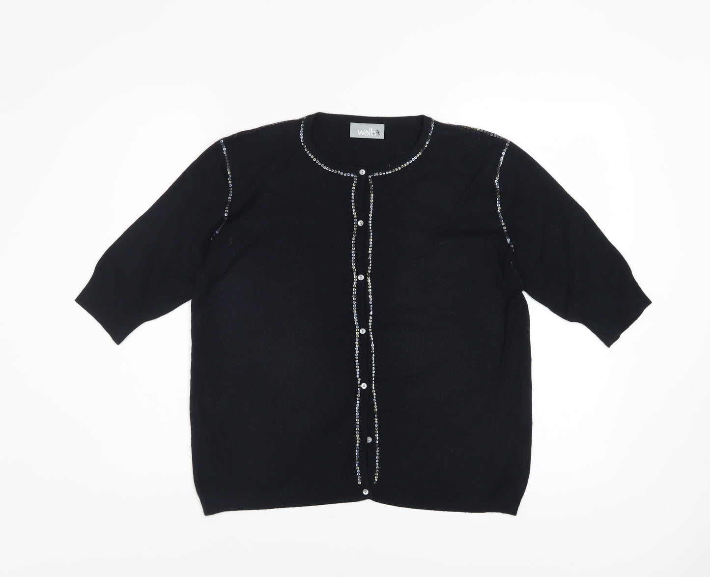 Wallis Women's Black Sequin Trim 3/4 Sleeve Cardigan Size 16