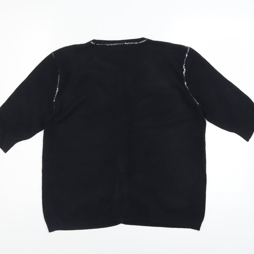 Wallis Women's Black Sequin Trim 3/4 Sleeve Cardigan Size 16