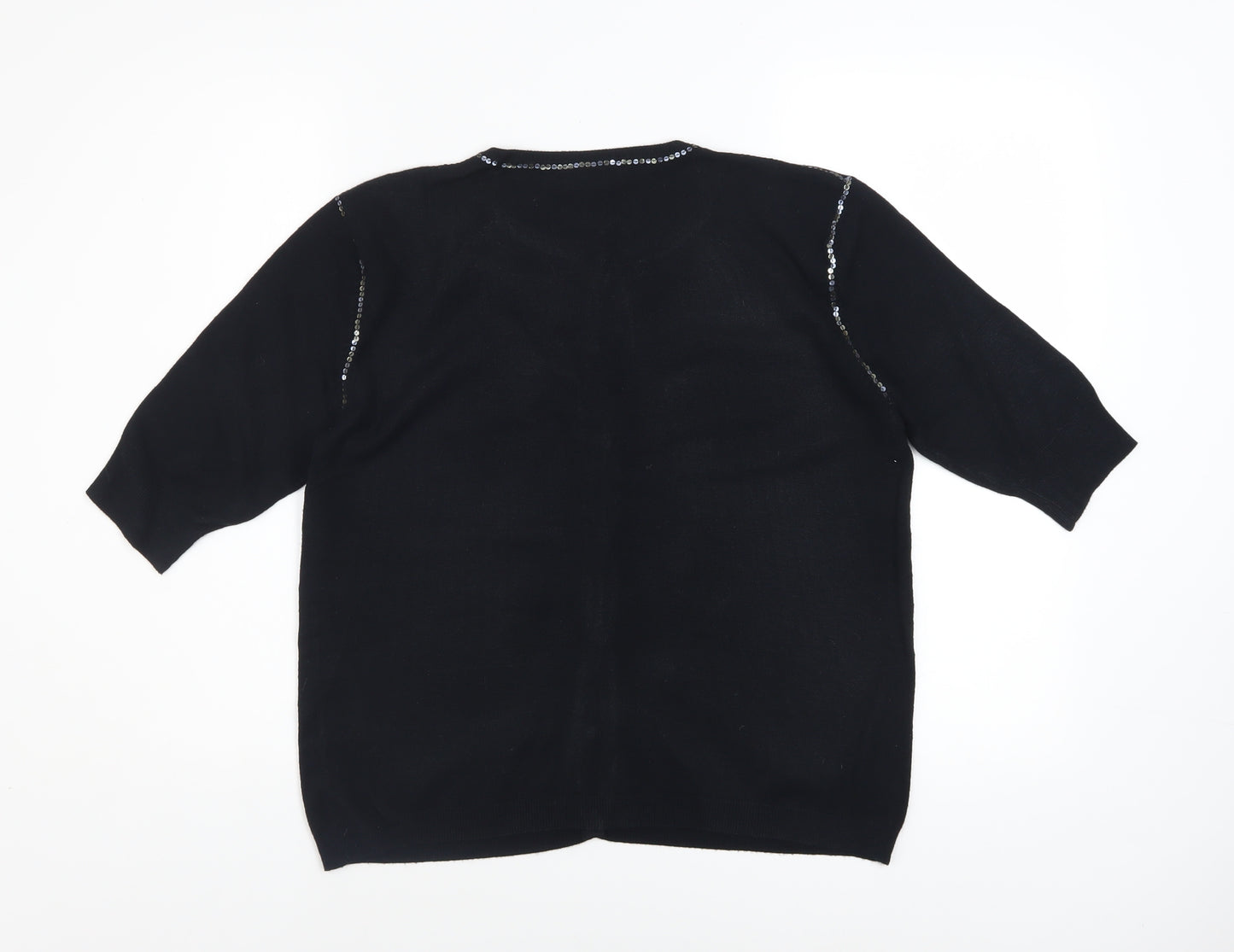 Wallis Women's Black Sequin Trim 3/4 Sleeve Cardigan Size 16