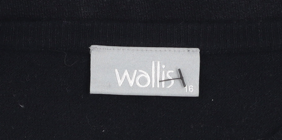 Wallis Women's Black Sequin Trim 3/4 Sleeve Cardigan Size 16