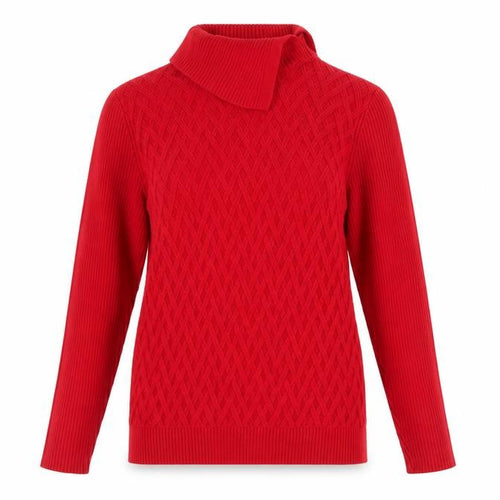 Lands' End Women’s Red Roll Neck Cable Knit Cotton Jumper Size S