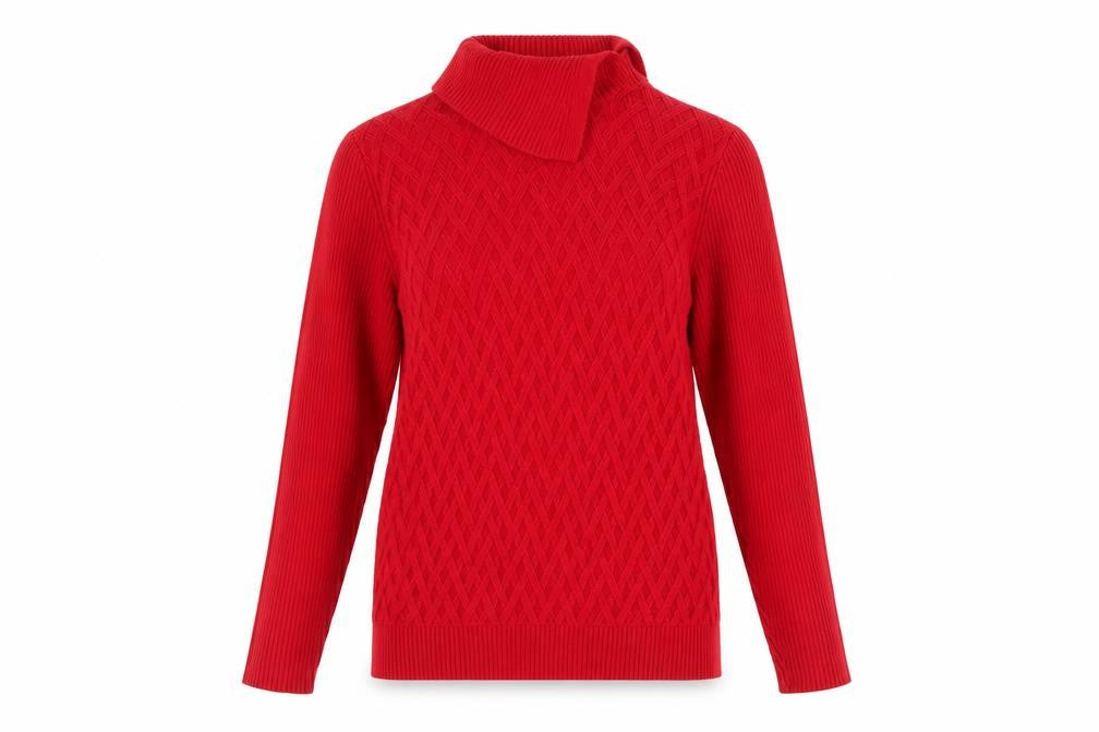 Lands' End Women’s Red Roll Neck Cable Knit Cotton Jumper Size S