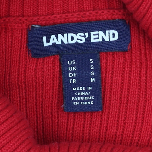 Lands' End Women’s Red Roll Neck Cable Knit Cotton Jumper Size S