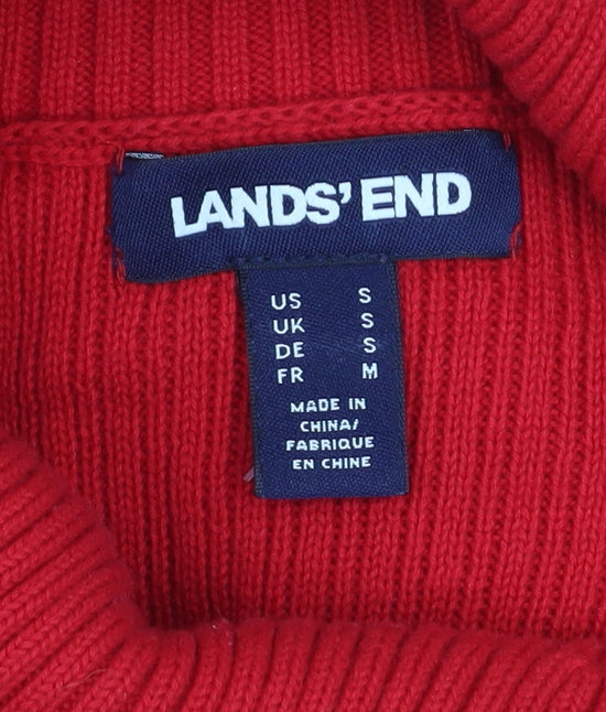 Lands' End Women’s Red Roll Neck Cable Knit Cotton Jumper Size S