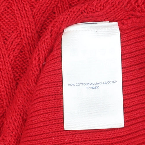 Lands' End Women’s Red Roll Neck Cable Knit Cotton Jumper Size S