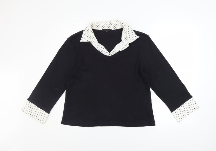 Debbie Morgan Women’s Black V-Neck Polka Dot Trim Pullover Jumper XL