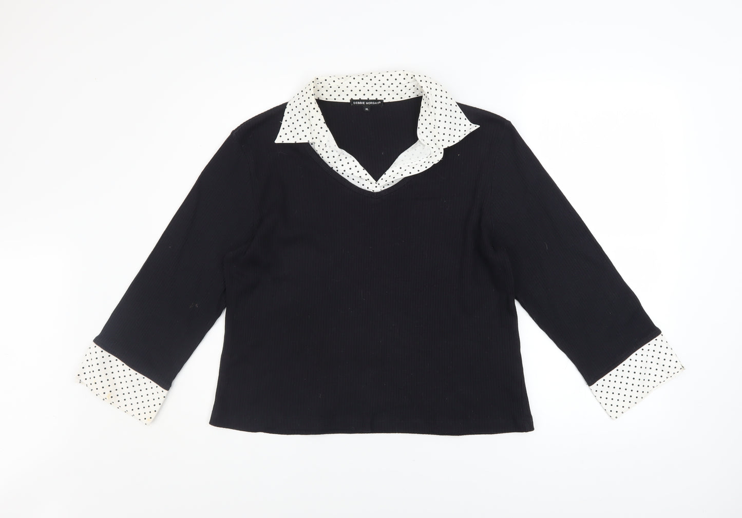 Debbie Morgan Women’s Black V-Neck Polka Dot Trim Pullover Jumper XL
