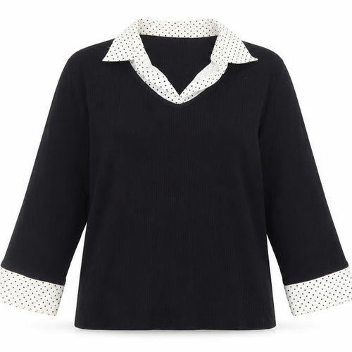 Debbie Morgan Women’s Black V-Neck Polka Dot Trim Pullover Jumper XL