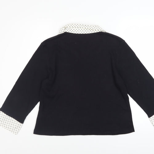 Debbie Morgan Women’s Black V-Neck Polka Dot Trim Pullover Jumper XL